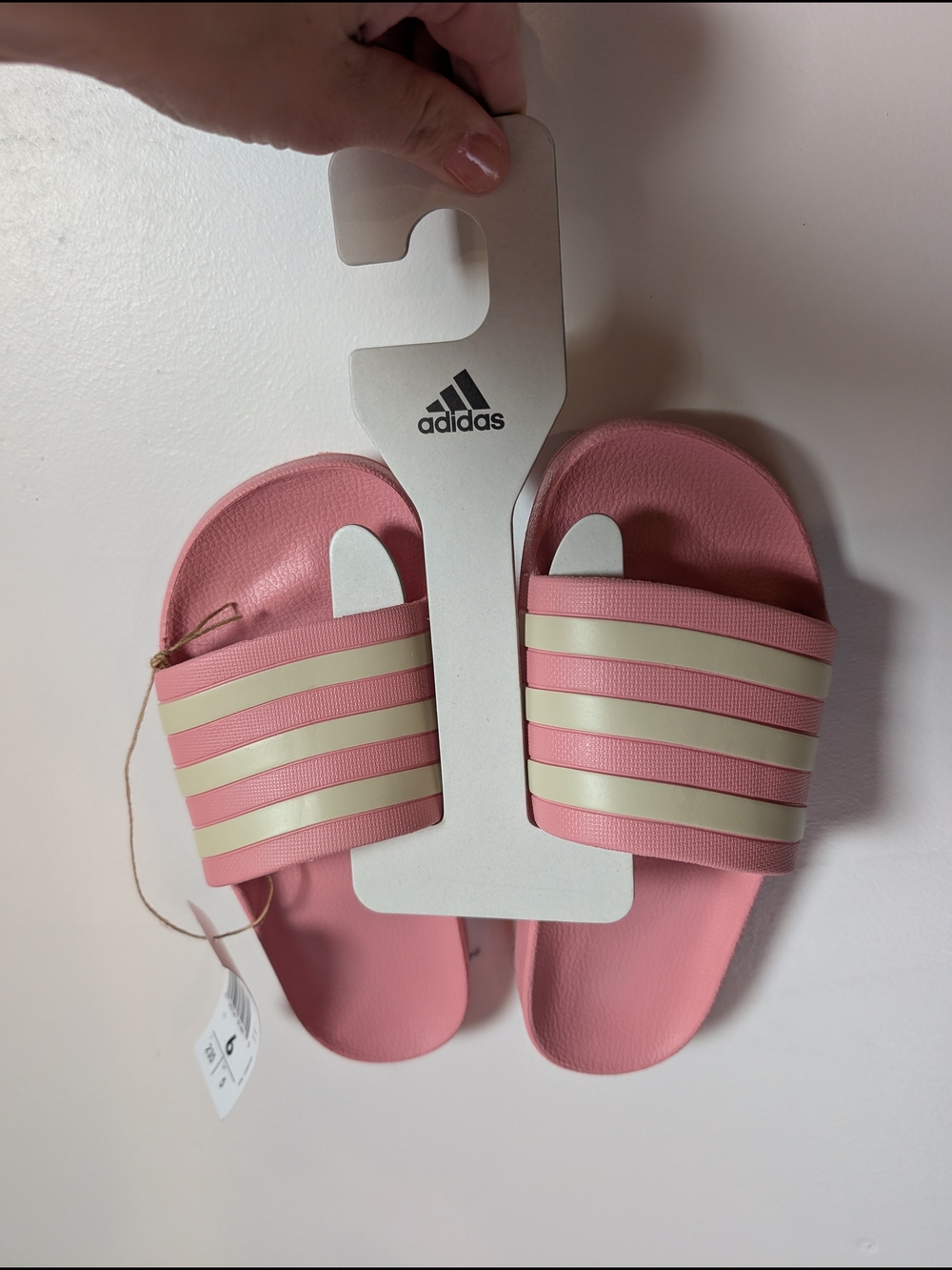 Adidas Pink Slide Sandals with Cream Stripes